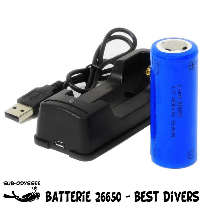 Chargeur + Batterie 26650 Rechargeable Lithium-ion Pour Phare à LED - Best Divers 3 Chargeur + Batterie 26650 Rechargeable Lithium-ion Pour Phare à LED - Best Divers